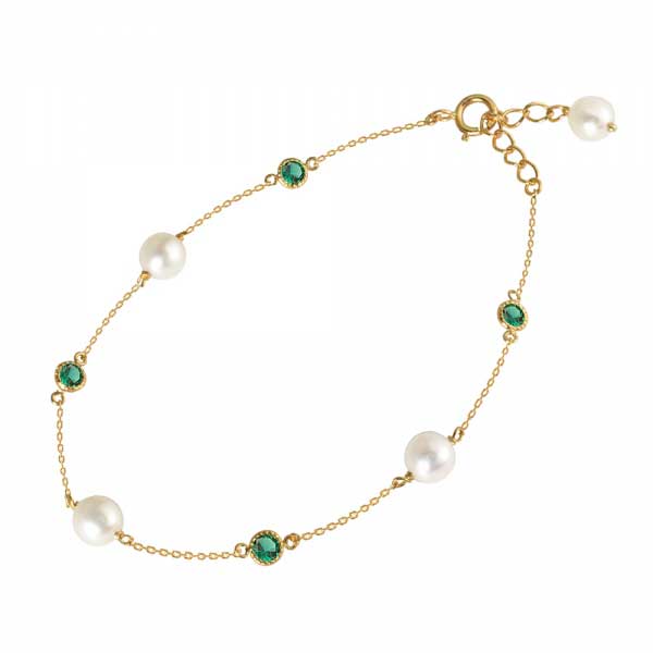 Emerald & Freshwater Pearl Bracelet
